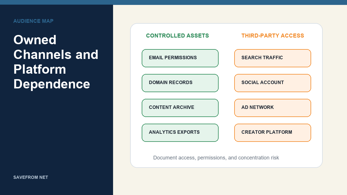 Diagram comparing controlled audience assets with third-party platform access